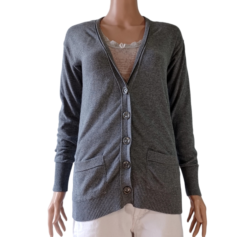 Mossimo Supply Co. Women Cardigan Sweaters Solid Gray Button Up Small